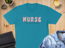 Load image into Gallery viewer, Teal t-shirt with "Nurse Coffee Scrubs Rubber Gloves" text.

