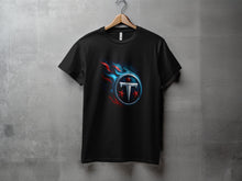 Load image into Gallery viewer, Fiery Blue and Red Star Emblem Black T-Shirt
