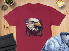Load image into Gallery viewer, Maroon t-shirt with a distressed watercolor eagle and US flag graphic.
