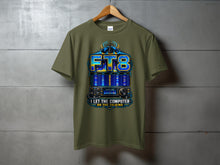 Load image into Gallery viewer, Olive green t-shirt with FT8 graphic, radio, and text "I LET THE COMPUTER DO THE TALKING".
