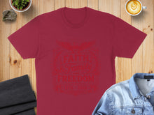 Load image into Gallery viewer, Burgundy t-shirt with "Faith Family Freedom 1776-2026" graphic.
