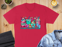 Load image into Gallery viewer, Red t-shirt with "Licensed Vocational Nurse" graphic of medical drinks and teddy bear.
