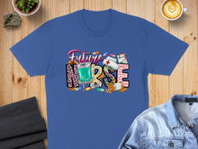 Load image into Gallery viewer, Blue t-shirt with "Future Nurse" design featuring medical symbols and pills.
