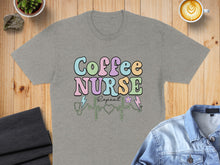 Load image into Gallery viewer, Grey t-shirt with "Coffee Nurse Repeat" text and heartbeat graphic.
