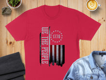 Load image into Gallery viewer, Red t-shirt with "We the People" and American flag design.
