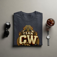 Load image into Gallery viewer, T-shirt featuring "TEAM CW" with a radio tower and laurel wreath graphic.
