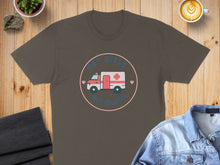 Load image into Gallery viewer, Brown t-shirt with "Hot Girls Hit Curbs" and ambulance graphic.
