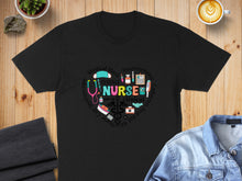 Load image into Gallery viewer, Heart-shaped graphic with "NURSE" at center, surrounded by medical tools and terms.
