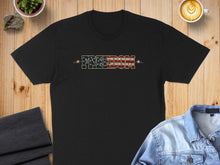 Load image into Gallery viewer, Black t-shirt with "FREEDOM" in an American flag design.
