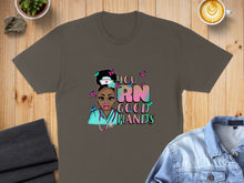 Load image into Gallery viewer, Brown t-shirt with "you RN GOOD HANDS" text and nurse illustration.
