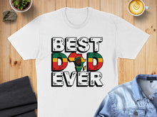 Load image into Gallery viewer, White t-shirt with "BEST DAD EVER" text, featuring an African continent graphic.
