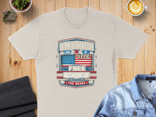 Load image into Gallery viewer, America, Land of the Free because of the Brave, 1776, American flag design.
