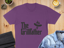 Load image into Gallery viewer, Purple t-shirt with "The Grillfather" text and grill graphic.
