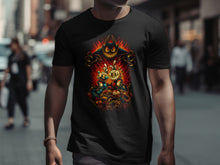 Load image into Gallery viewer, Fiery Halloween-Themed Graphic Black Tee Product
