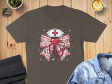 Load image into Gallery viewer, Pink ribbon with stethoscope, nurse hat, and "XOXO" pattern.
