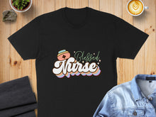 Load image into Gallery viewer, Black t-shirt with "Blessed Nurse" text and retro wavy graphics.
