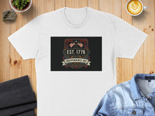 Load image into Gallery viewer, T-shirt featuring "EST. 1776 Independence Day" with crossed American flags.
