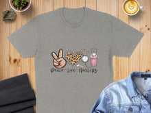 Load image into Gallery viewer, Peace Love Nursing Leopard Heart Stethoscope Coffee T-Shirt
