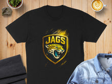 Load image into Gallery viewer, JAGS Logo with Fierce Jaguar on Black T-Shirt
