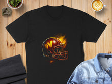 Load image into Gallery viewer, Fiery Football Helmet Graphic Design T-Shirt
