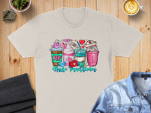 Load image into Gallery viewer, Nurse Practitioner t-shirt design with coffee cups, medical symbols, and stethoscope.
