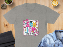 Load image into Gallery viewer, Senior Class of 2026 text with bows and diplomas on a gray t-shirt.

