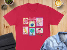 Load image into Gallery viewer, Red t-shirt with collage of school supplies and motifs.
