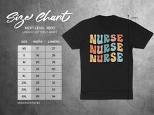 Load image into Gallery viewer, Unisex cotton t-shirt size chart with measurements for width and length.

