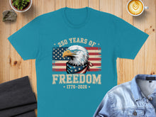 Load image into Gallery viewer, Eagle with American flag bandana and "250 Years of Freedom 1776-2026" text.

