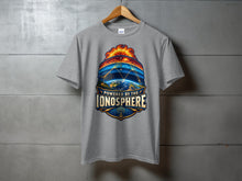 Load image into Gallery viewer, T-shirt with graphic of Earth, sun, and "Powered by the Ionosphere" text.

