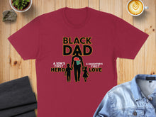 Load image into Gallery viewer, Burgundy t-shirt with "BLACK DAD" and silhouettes of children.

