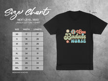 Load image into Gallery viewer, Size chart for Next Level 3600 unisex cotton t-shirt with measurements.
