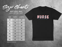 Load image into Gallery viewer, Size chart for Next Level 3600 unisex cotton t-shirt, showing measurements.
