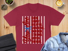 Load image into Gallery viewer, Red t-shirt with "You Are Kind. Smart. Helpful. Grateful. Enough. Strong. Unique." text and blue bow.
