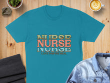 Load image into Gallery viewer, Teal t-shirt with "NI IDGE NURSE LOVE INSPIRE HEAL" text.
