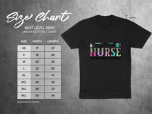 Load image into Gallery viewer, Size chart for Next Level 3600 unisex cotton t-shirt with measurements.
