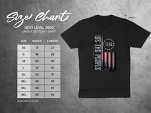 Load image into Gallery viewer, Unisex 1776 "We the People" t-shirt size chart with measurements.
