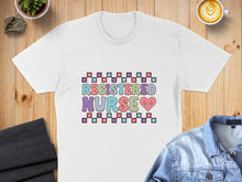 Load image into Gallery viewer, White t-shirt with "Registered Nurse" text and a pastel checkerboard pattern.
