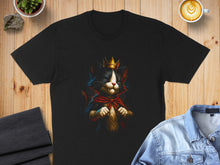 Load image into Gallery viewer, King Cat with Crown and Cape Black T-shirt Product
