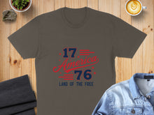 Load image into Gallery viewer, Dark grey t-shirt with "1776 America Land of the Free" text.
