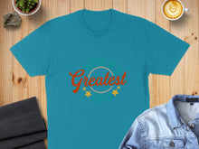 Load image into Gallery viewer, Teal t-shirt with "World's Greatest" text and stars design.
