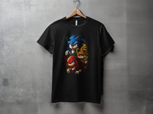 Load image into Gallery viewer, Sonic Tails Knuckles Triple Action Black T-shirt
