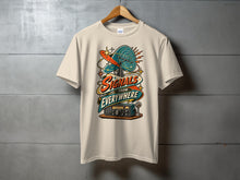 Load image into Gallery viewer, Cream t-shirt with graphic of radio tower, radar, and text "Signals From Everywhere".
