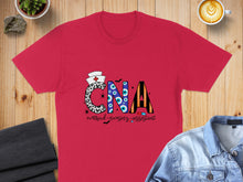 Load image into Gallery viewer, Red t-shirt with "CNA certified nursing assistant" and Halloween-themed graphics.
