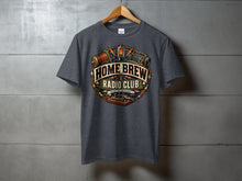 Load image into Gallery viewer, Dark grey t-shirt with vintage radio graphics and "Home Brew Radio Club" text.
