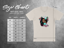 Load image into Gallery viewer, Size chart for Next Level 3600 unisex cotton t-shirt with size guide.
