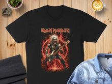 Load image into Gallery viewer, Iron Maiden Graphic Art T-Shirt with Fiery Design
