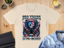 Load image into Gallery viewer, T-shirt with eagle, American flags, and text "250 YEARS 1776-2020".
