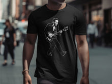 Load image into Gallery viewer, Electric Guitarist Drawing on Black T-Shirt
