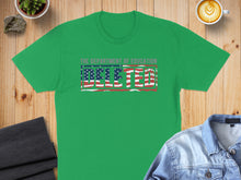 Load image into Gallery viewer, Green t-shirt with "DEFECTED" text in distressed American flag design.
